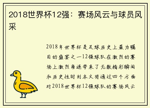 2018世界杯12强：赛场风云与球员风采